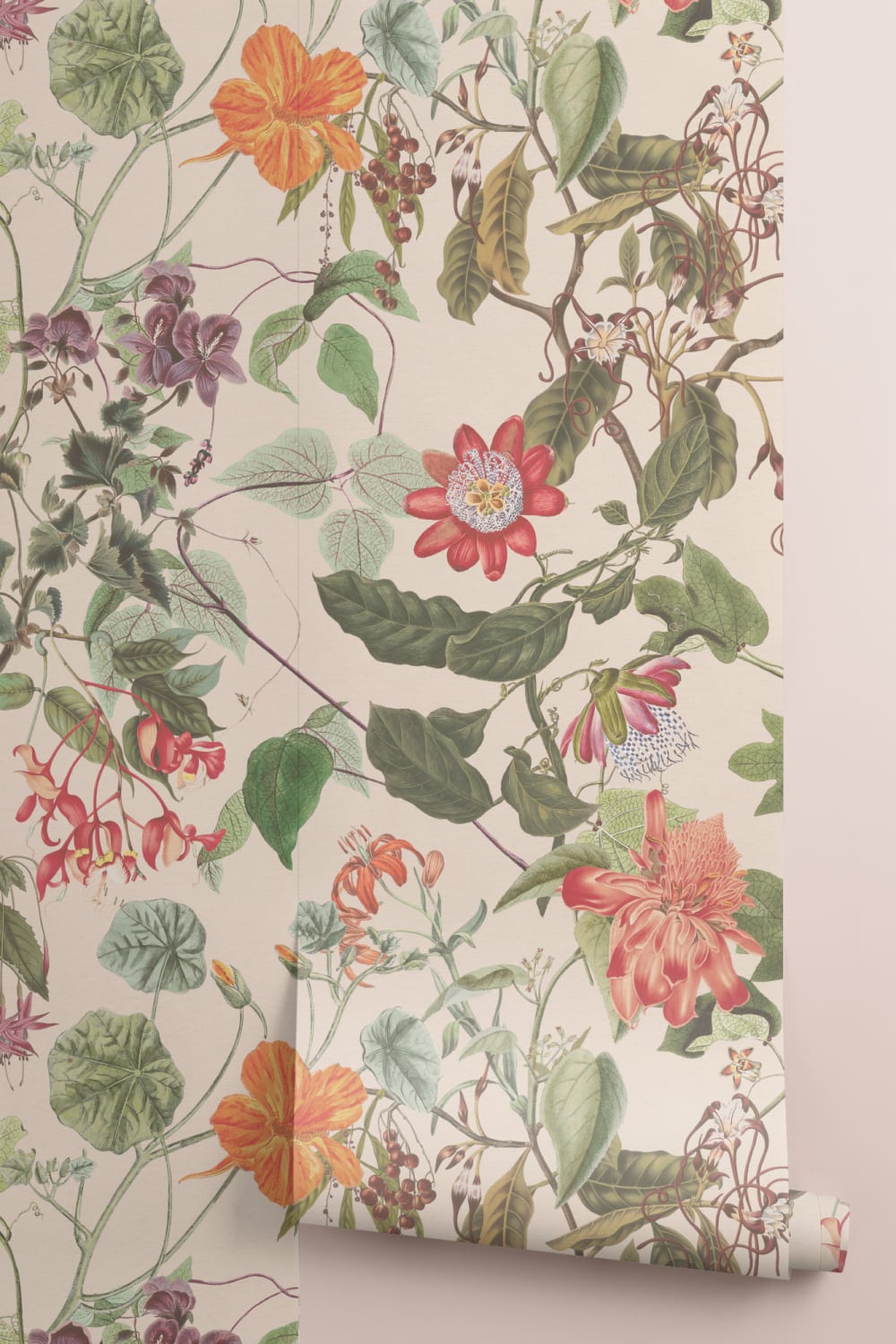 Elegant Botanical Floral Wall Mural in Cream