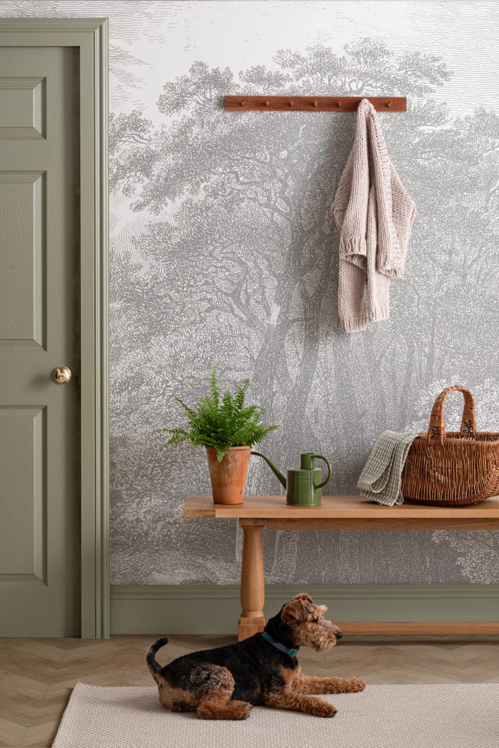 Papier Peint Panoramique avec Forêt Grise à l’Eau Forte
