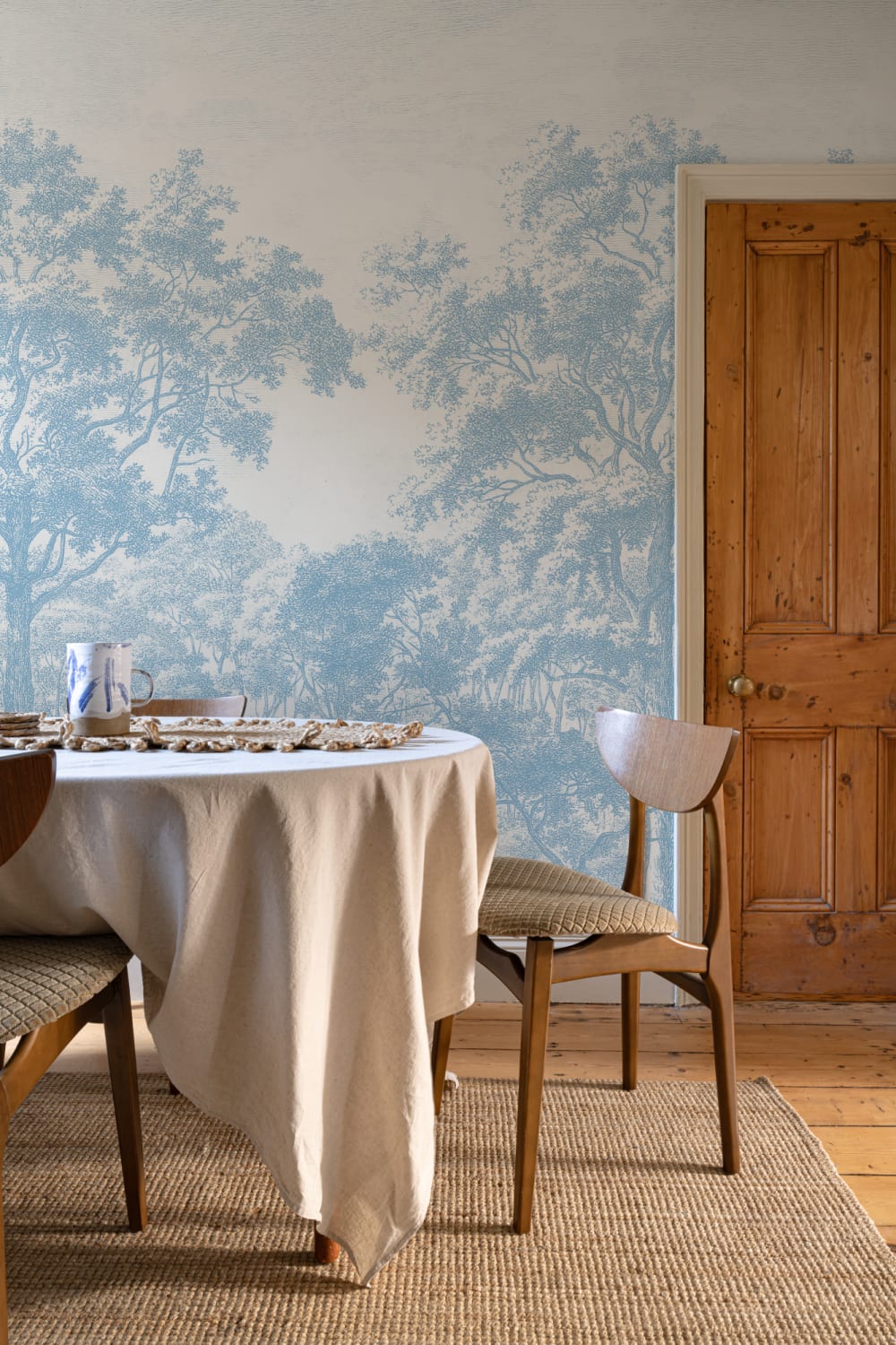 Blue Forest ilustrare gravură Wallpaper Mural