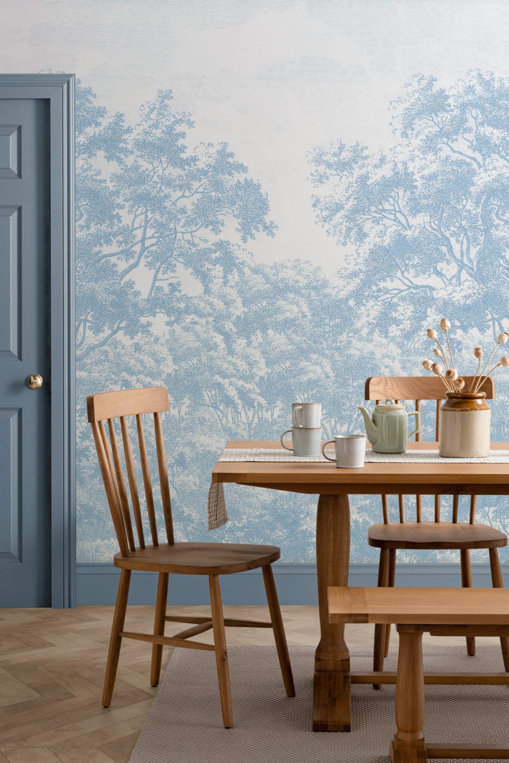 Blue Forest ilustrare gravură Wallpaper Mural