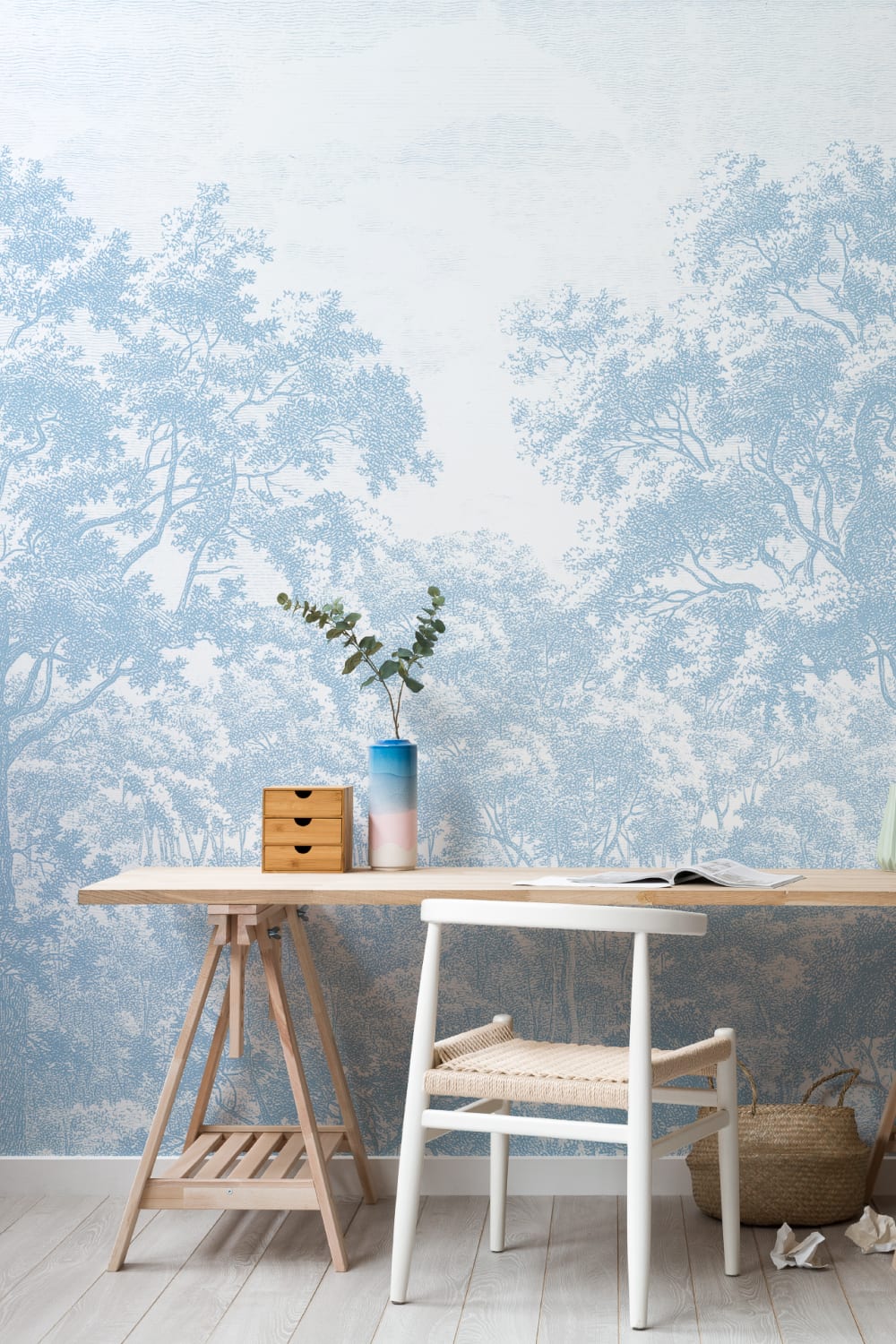 Blue Forest ilustrare gravură Wallpaper Mural