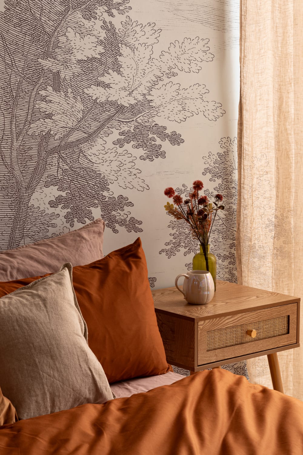 Minimal Grey Forest Illustration Etching Wallpaper Mural