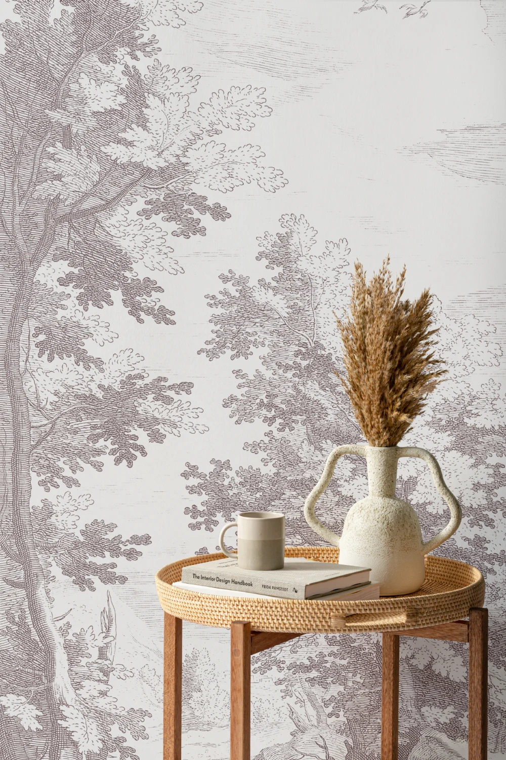 Minimal Grey Forest Illustration Etching Wallpaper Mural