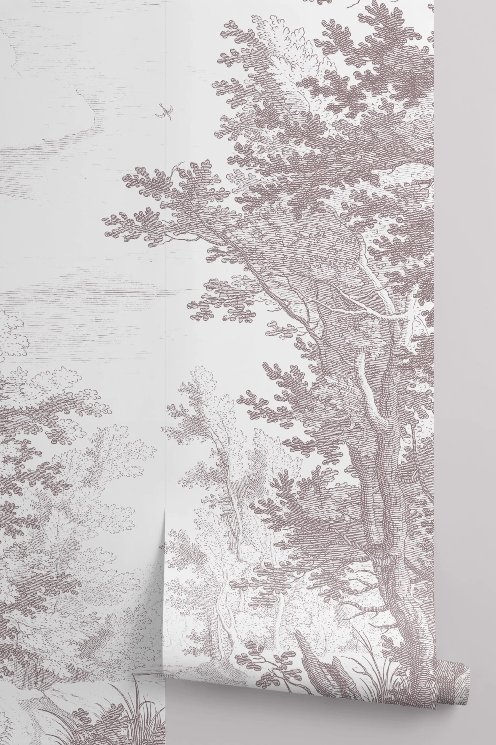Minimal Grey Forest Illustration Etching Wallpaper Mural