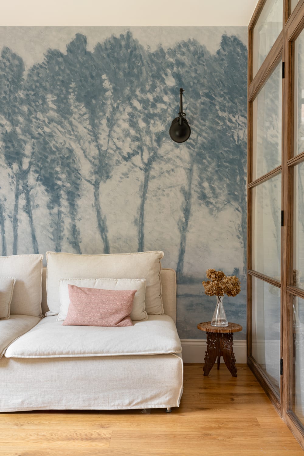 Vintage Rainy Forest Wall Mural in Atmospheric Blues