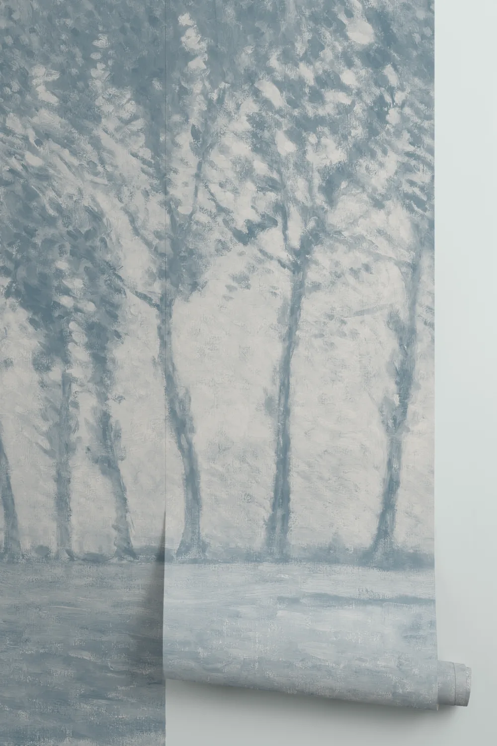 Vintage Rainy Forest Wall Mural in Atmospheric Blues