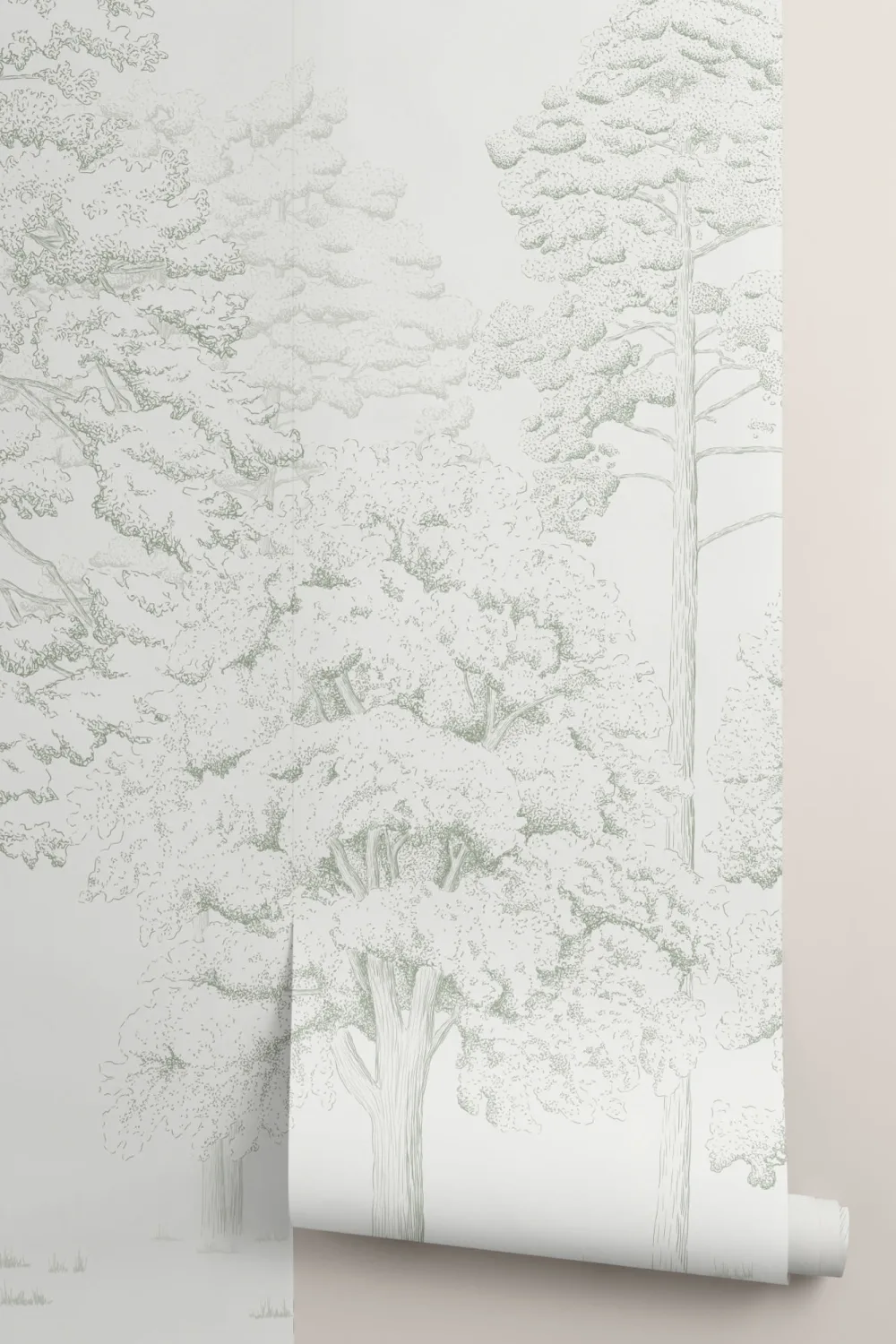 Papier Peint Panoramique Arbres en Forêt Dessinés à la Main