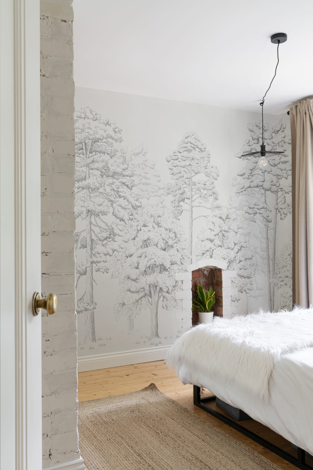 Gri ilustrat pădure Wallpaper Mural