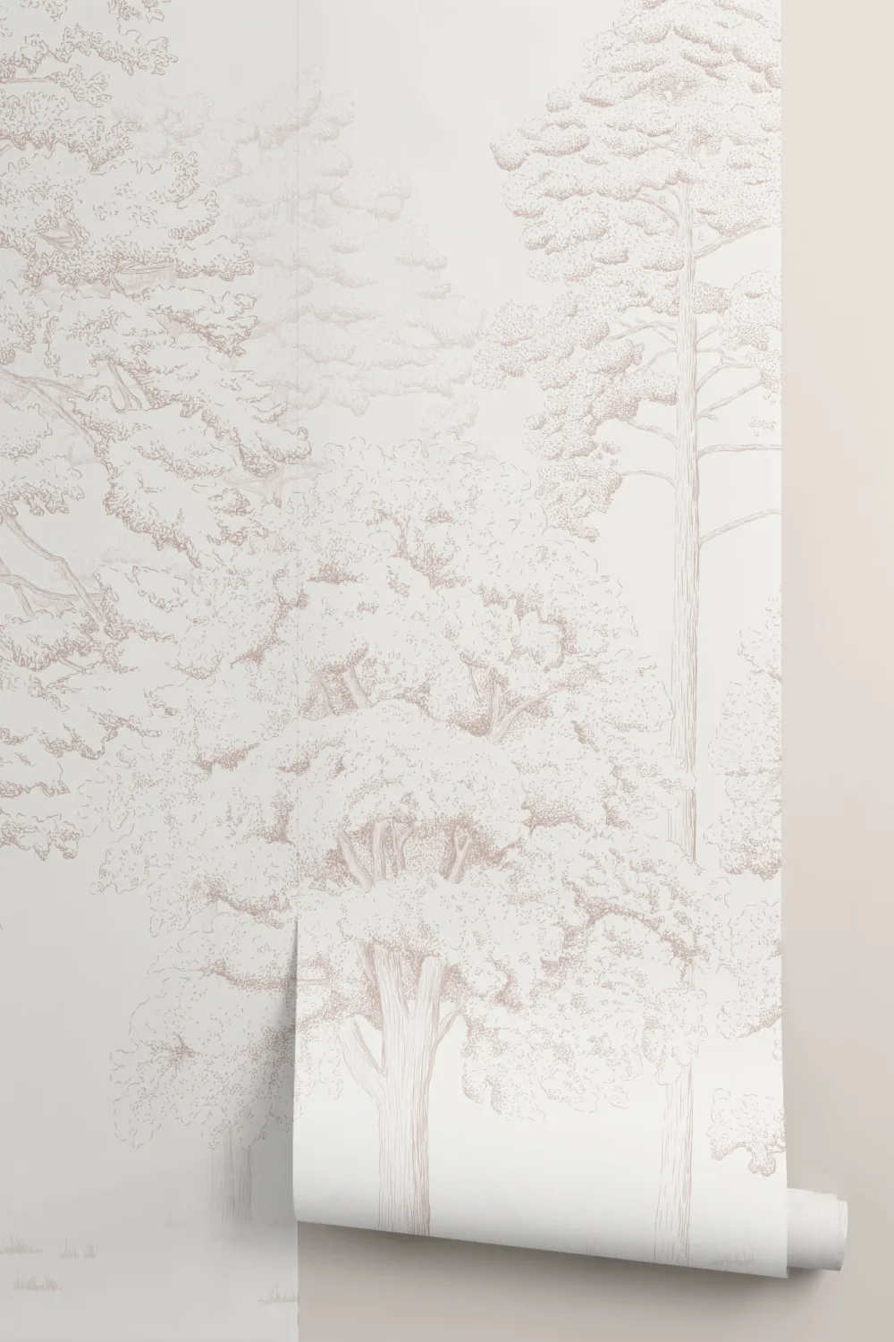Pink Illustrated Forest Wallpaper Mural