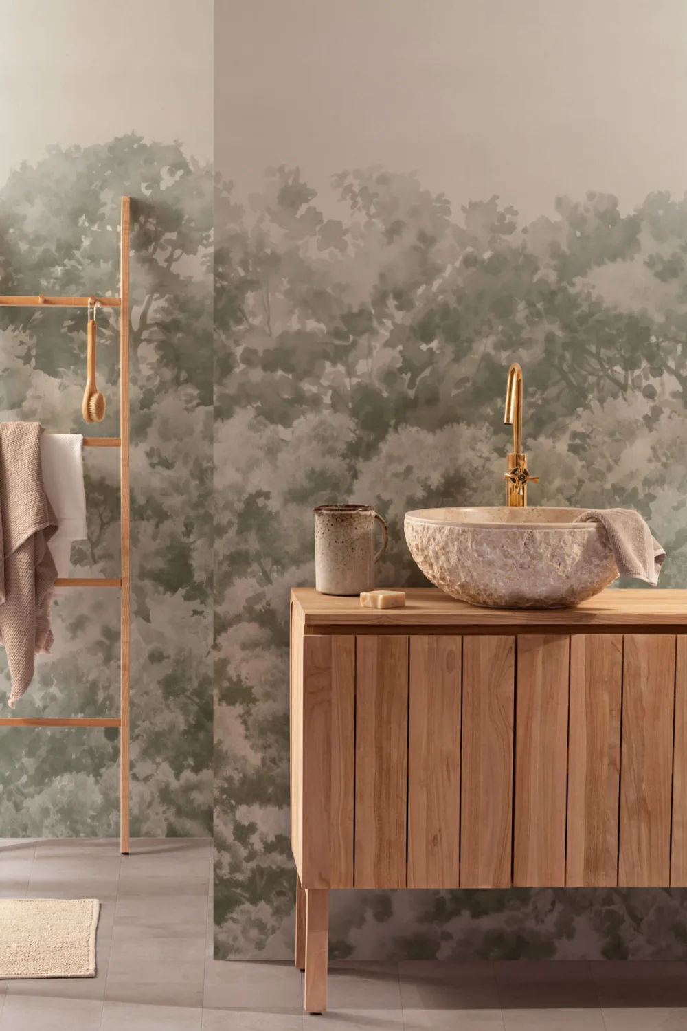 Sage Green Buttonwood Trees Forest Wall Mural