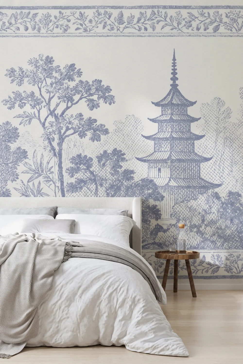 Blåt japansk landskab sindsro pagode design fototapet