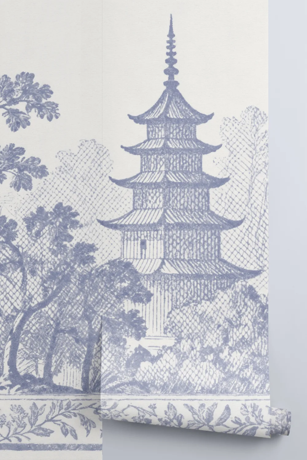 Blåt japansk landskab sindsro pagode design fototapet