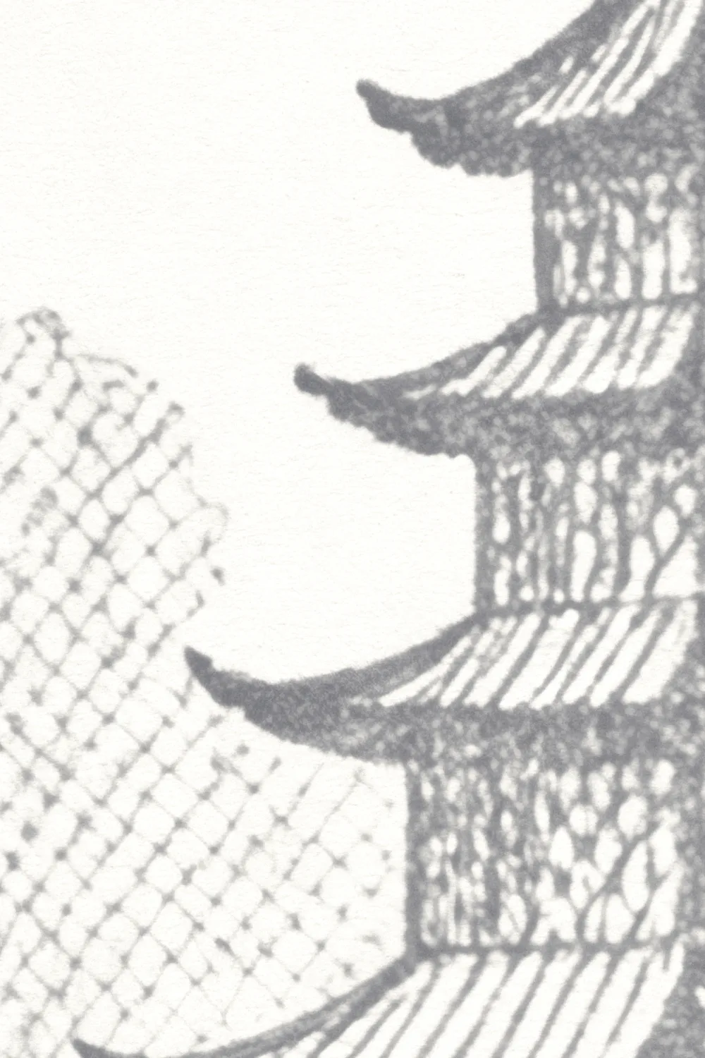 Grey Oriental Pagoda Scene Nature Mural Wallpaper Mural