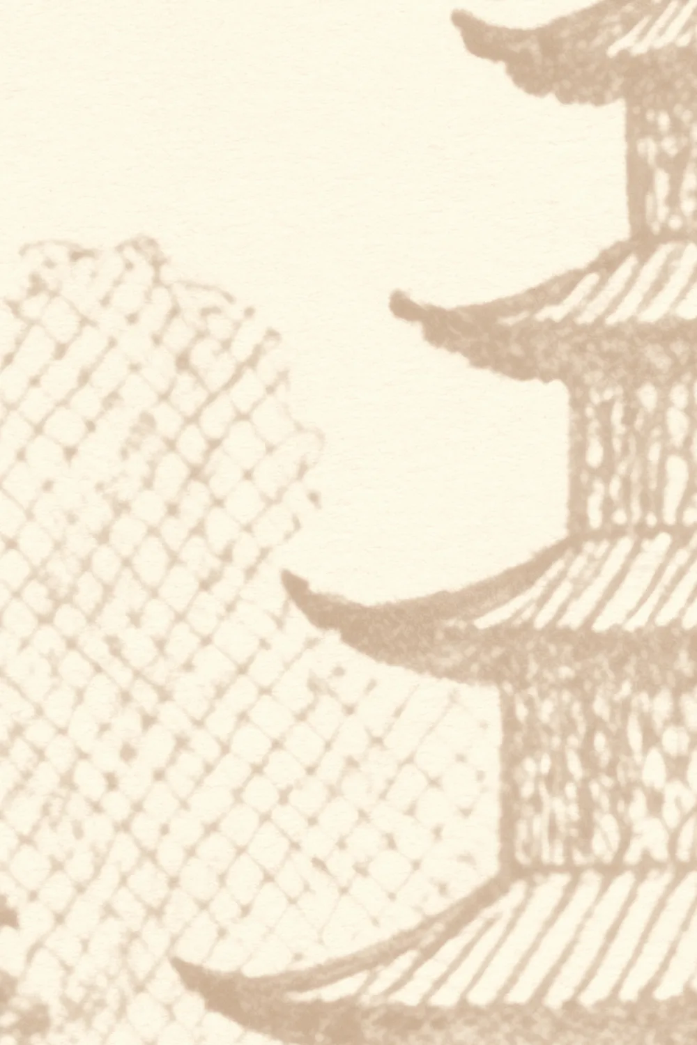 Carta da parati orientale beige Pagoda Paesaggio Serenità
