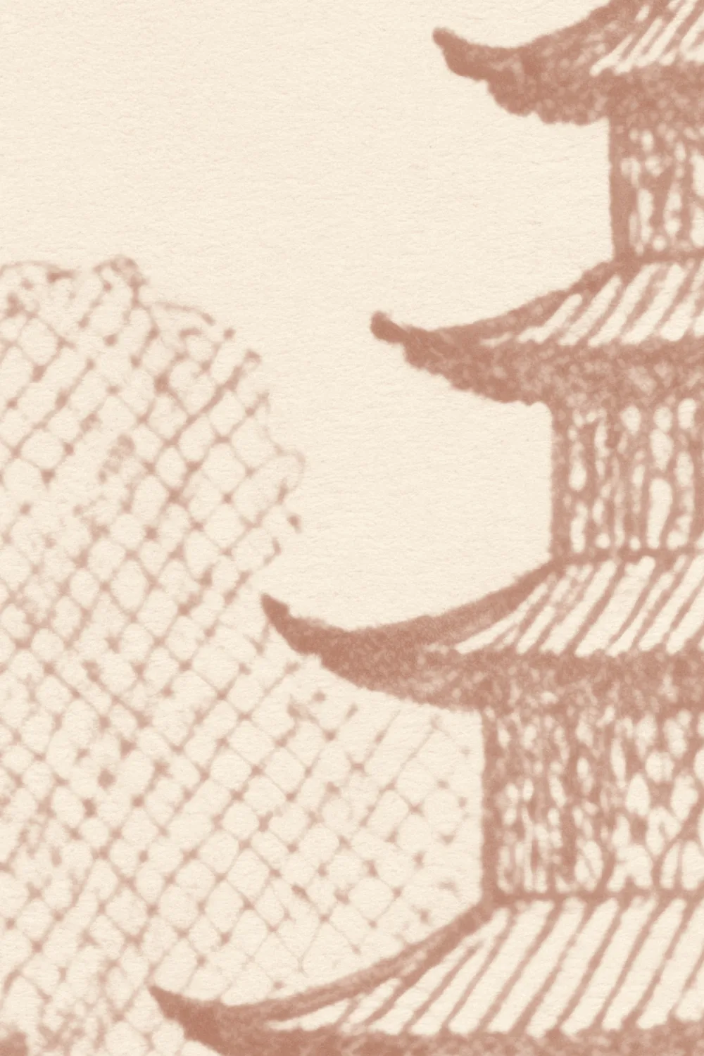 Warm Oriental Pagoda Landscape Vintage Style Mural