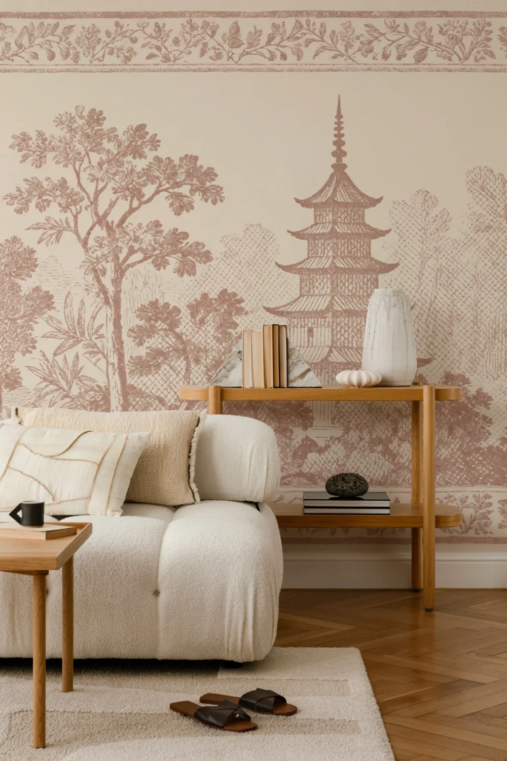 Warm Oriental Pagoda Landscape Vintage Style Mural