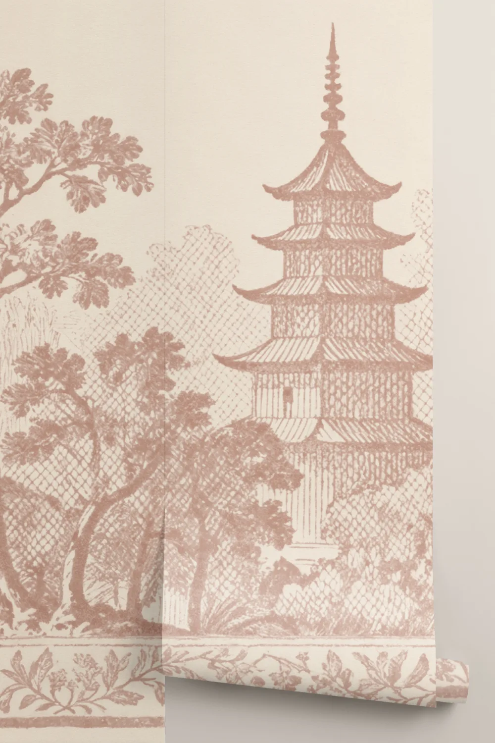 Warm Oriental Pagoda Landscape Vintage Style Mural