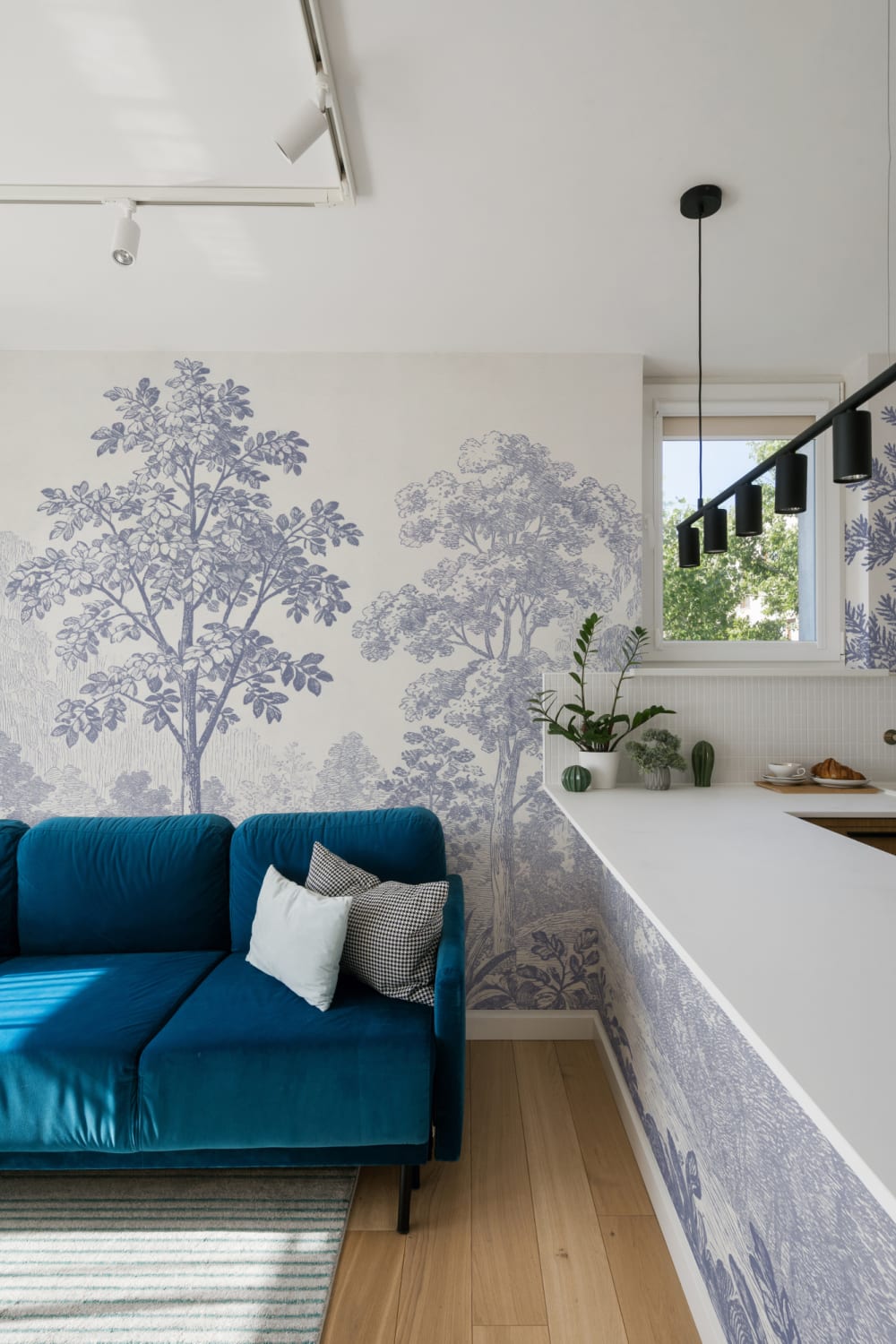 Blue Vintage Forest Nature Mural For Serene Spaces