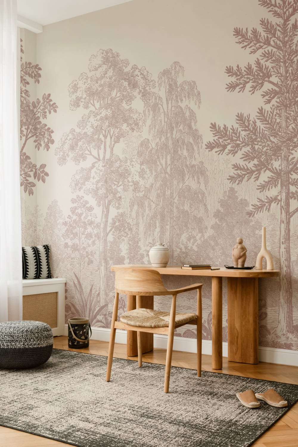 Warm Sepia Botanical Woodland Scene Wall Mural
