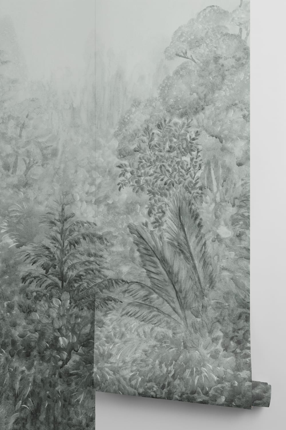 Murale botanică junglă gri cu atmosferă
