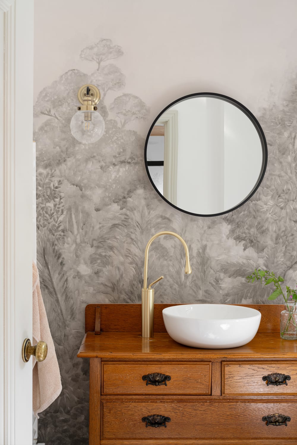 Beige Misty Grove Botanical Nature Wall Mural