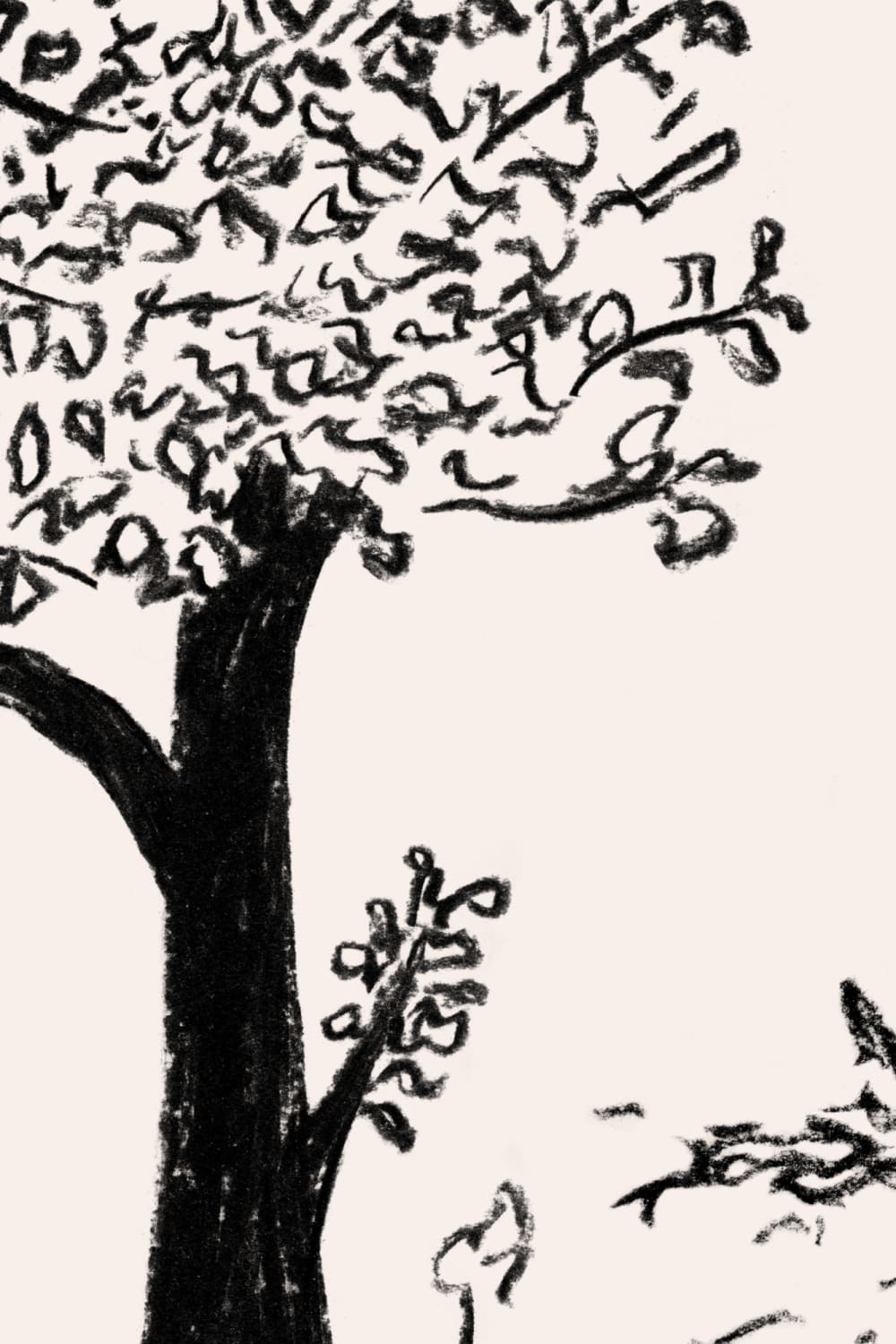 Papel pintado de bosque tradicional europeo ilustrado en negro