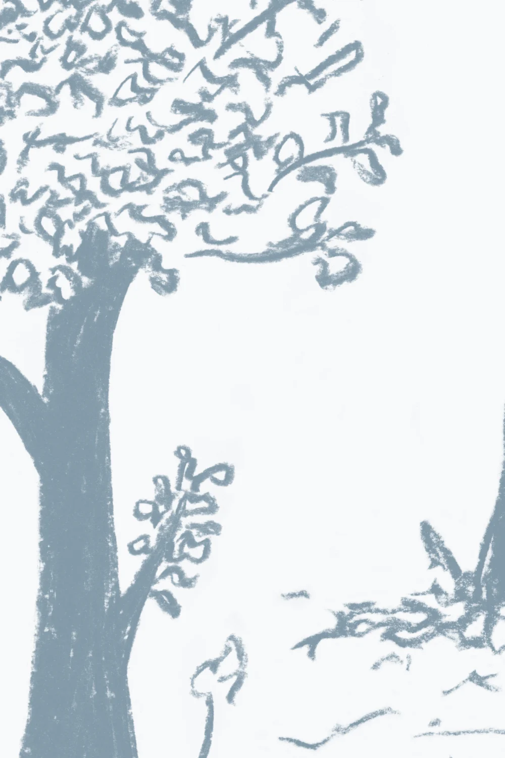 Blue Illustrated Traditional European Forest Mural