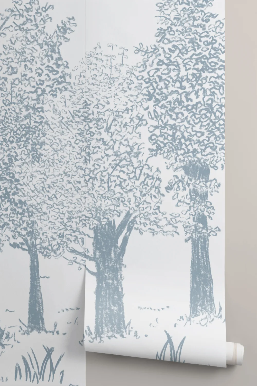 Blue Illustrated Traditional European Forest Mural