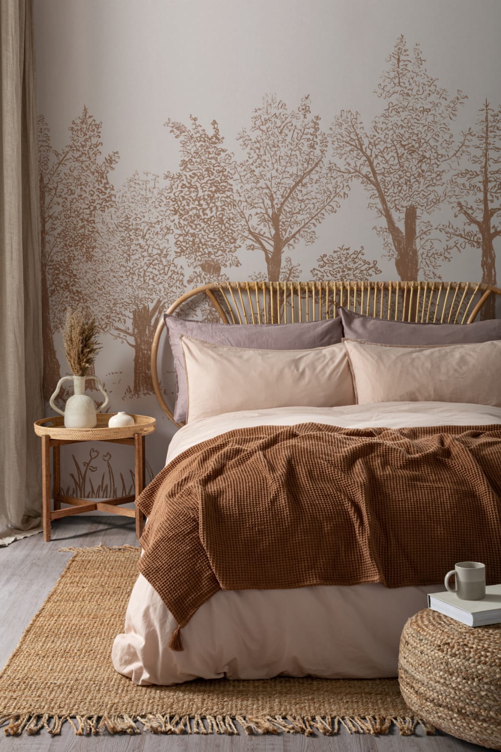 Brown Illustrated Traditional European Forest Mural