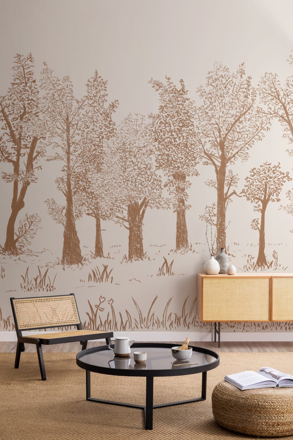 Brown Illustrated Traditional European Forest Mural