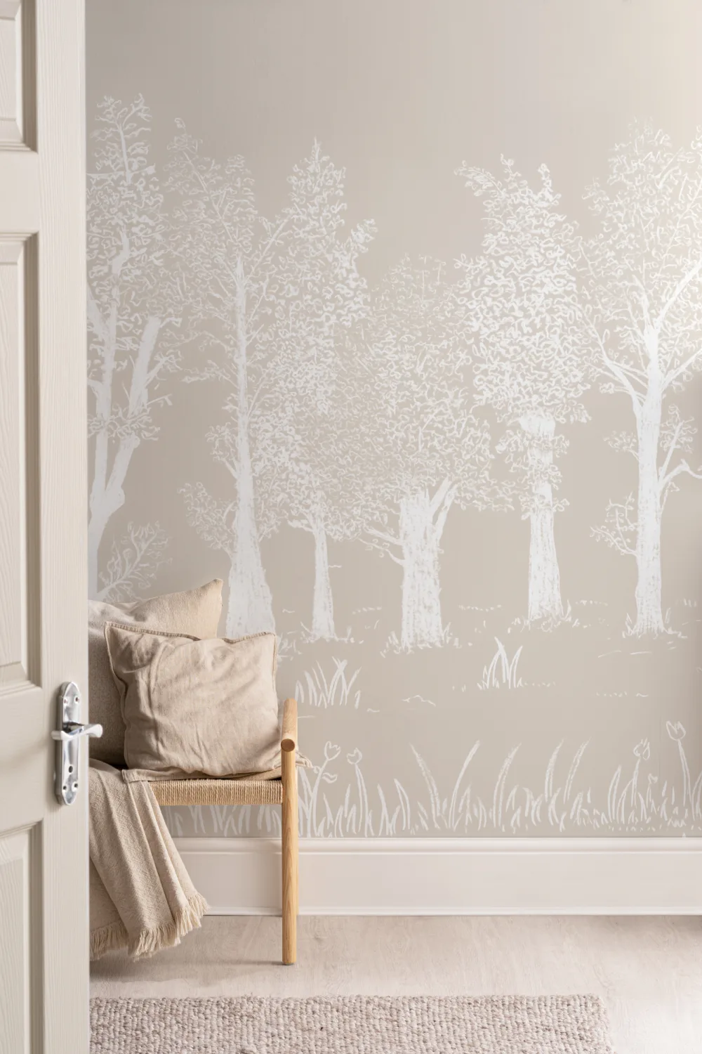 Beige Illustrated Traditional European Forest Mural