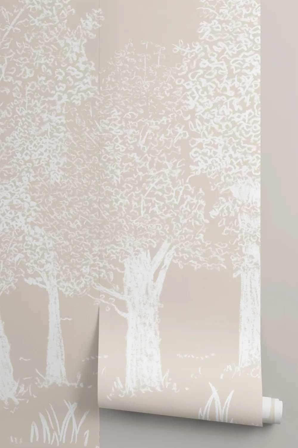 Beige Illustrated Traditional European Forest Mural