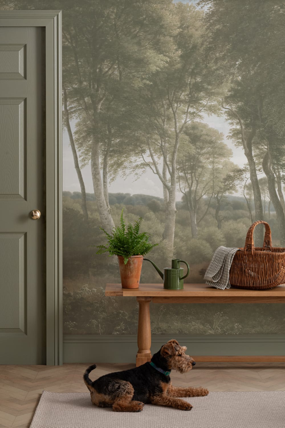 Light Green Forest Landscape Painting Mural