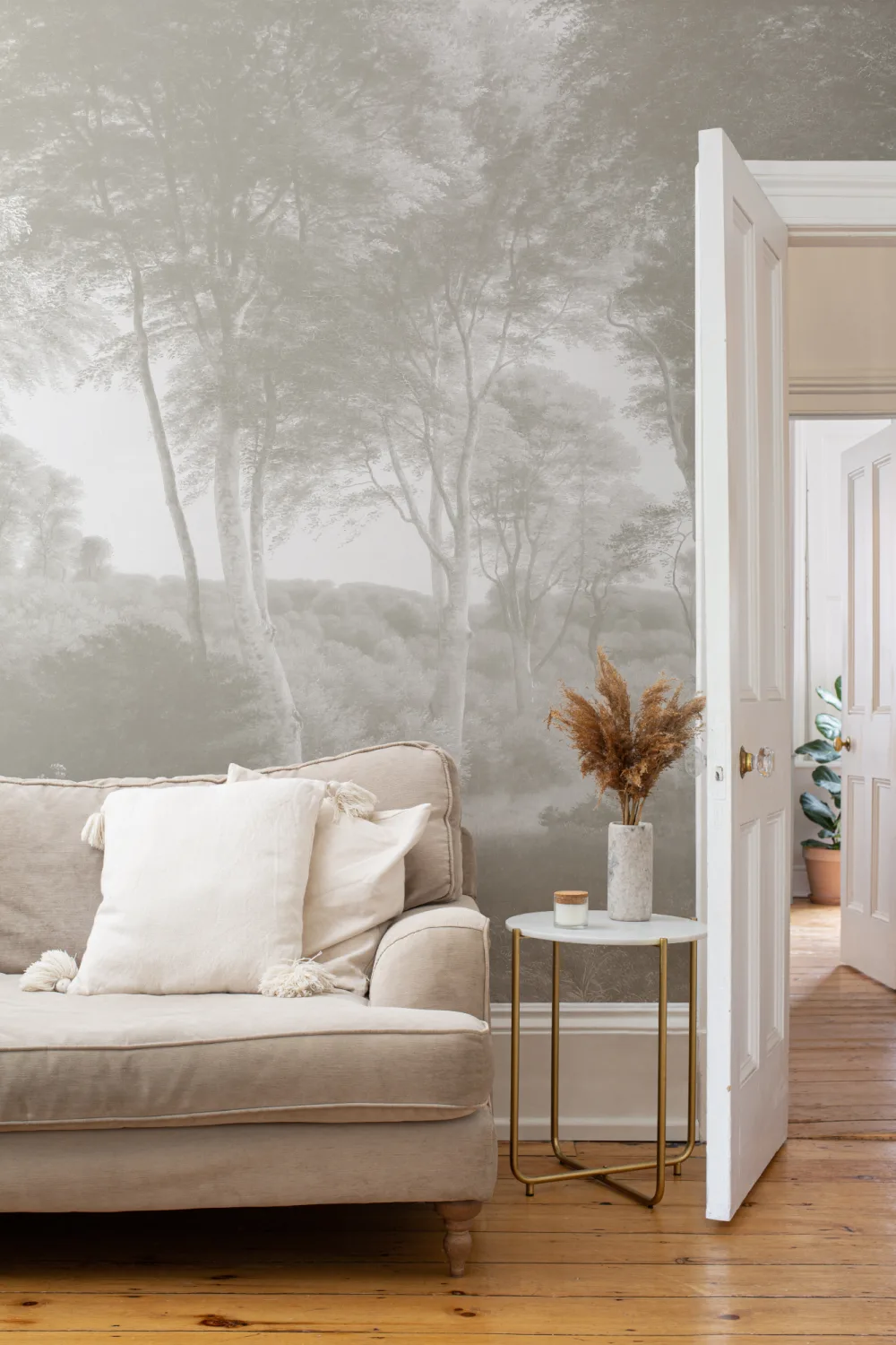 Neutral Forest Landscape Painting Mural