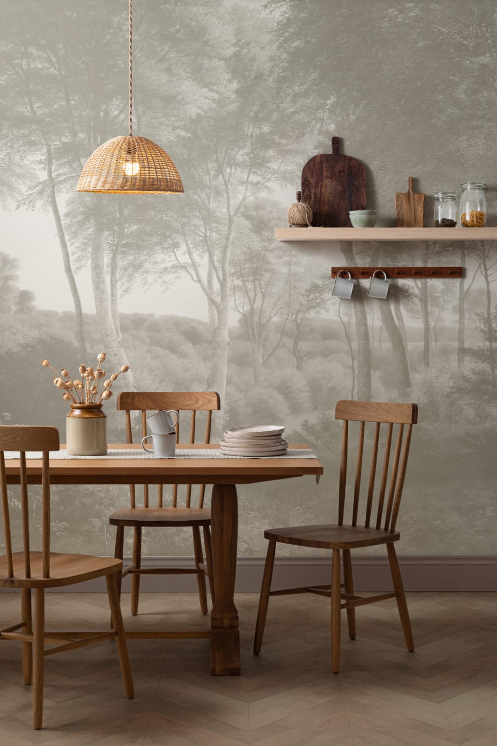 Neutral Forest Landscape Painting Mural
