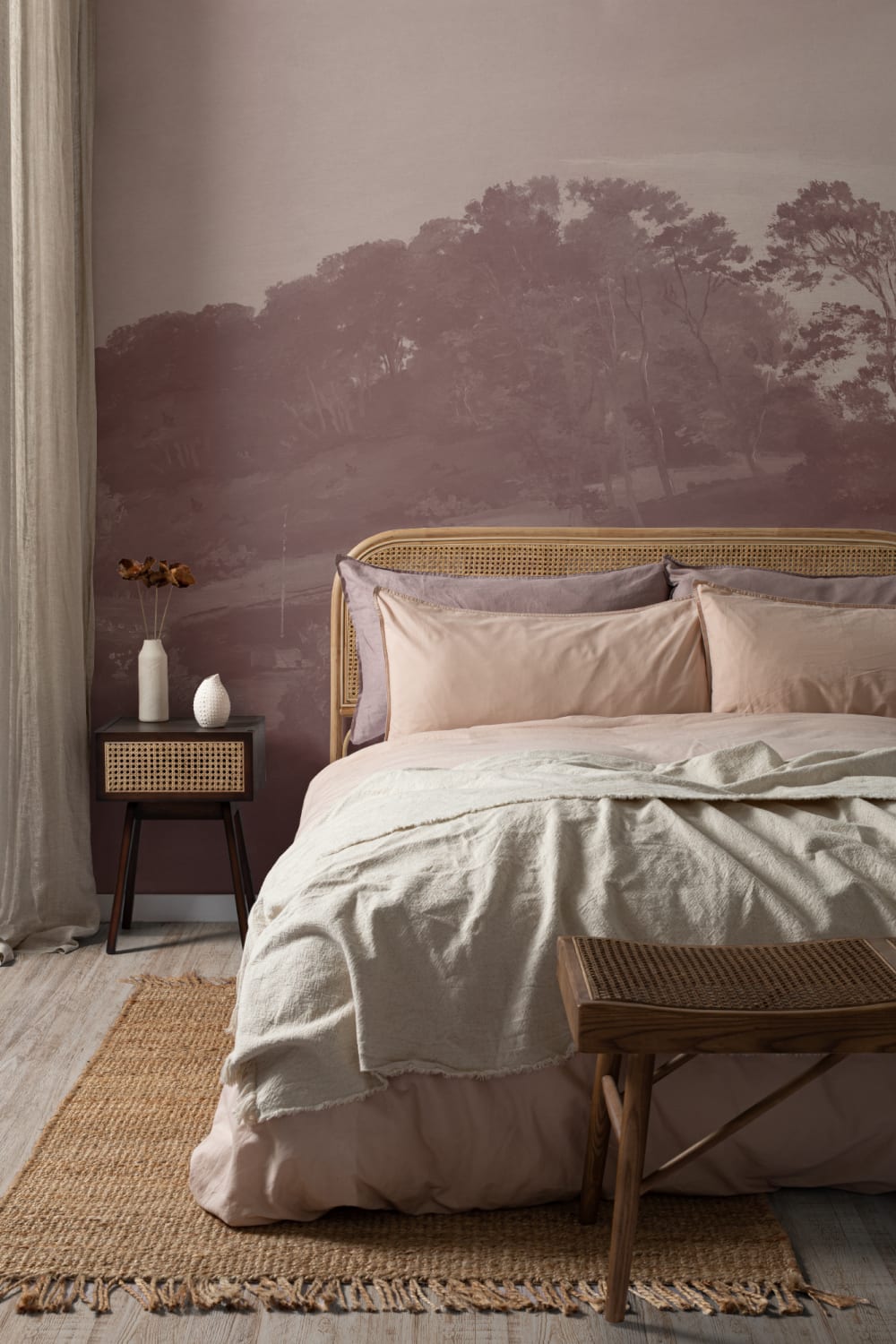 Pink Danish Hills Landscape Painting Mural