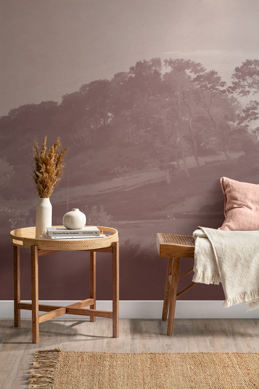 Pink Danish Hills Landscape Painting Mural
