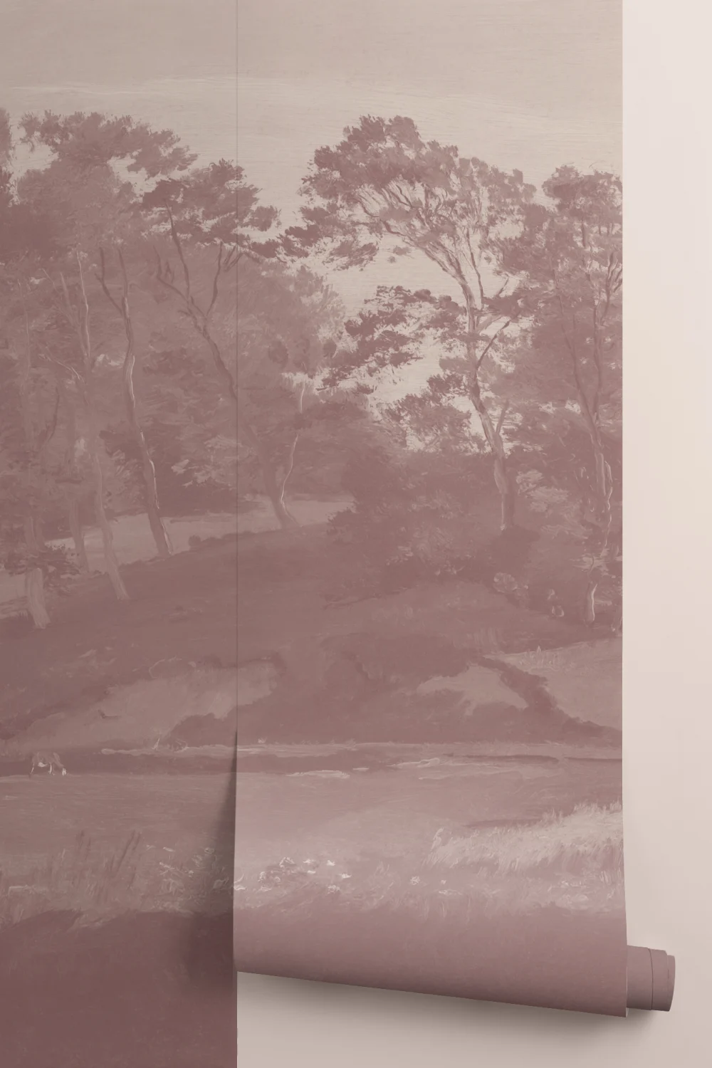 Pink Danish Hills Landscape Painting Mural