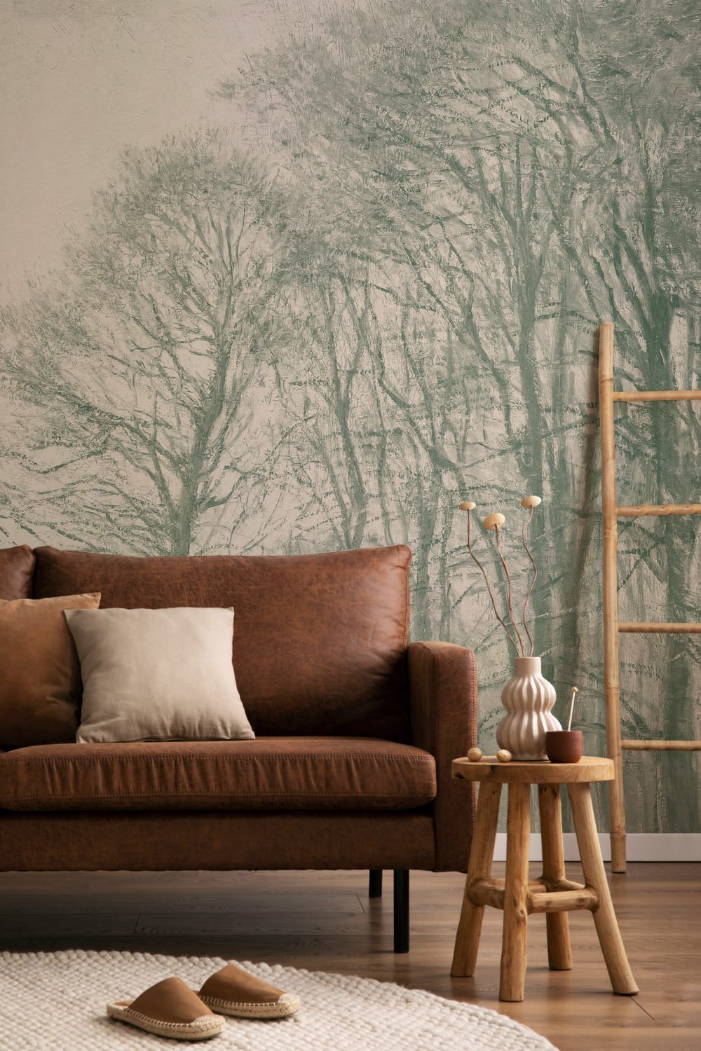Teal Loosely Painted Forest Mural