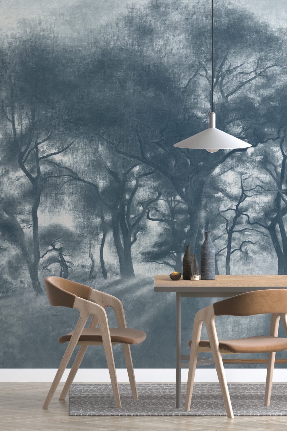 Murales de Papel Pintado Azul bosque brumoso Pintura al óleo