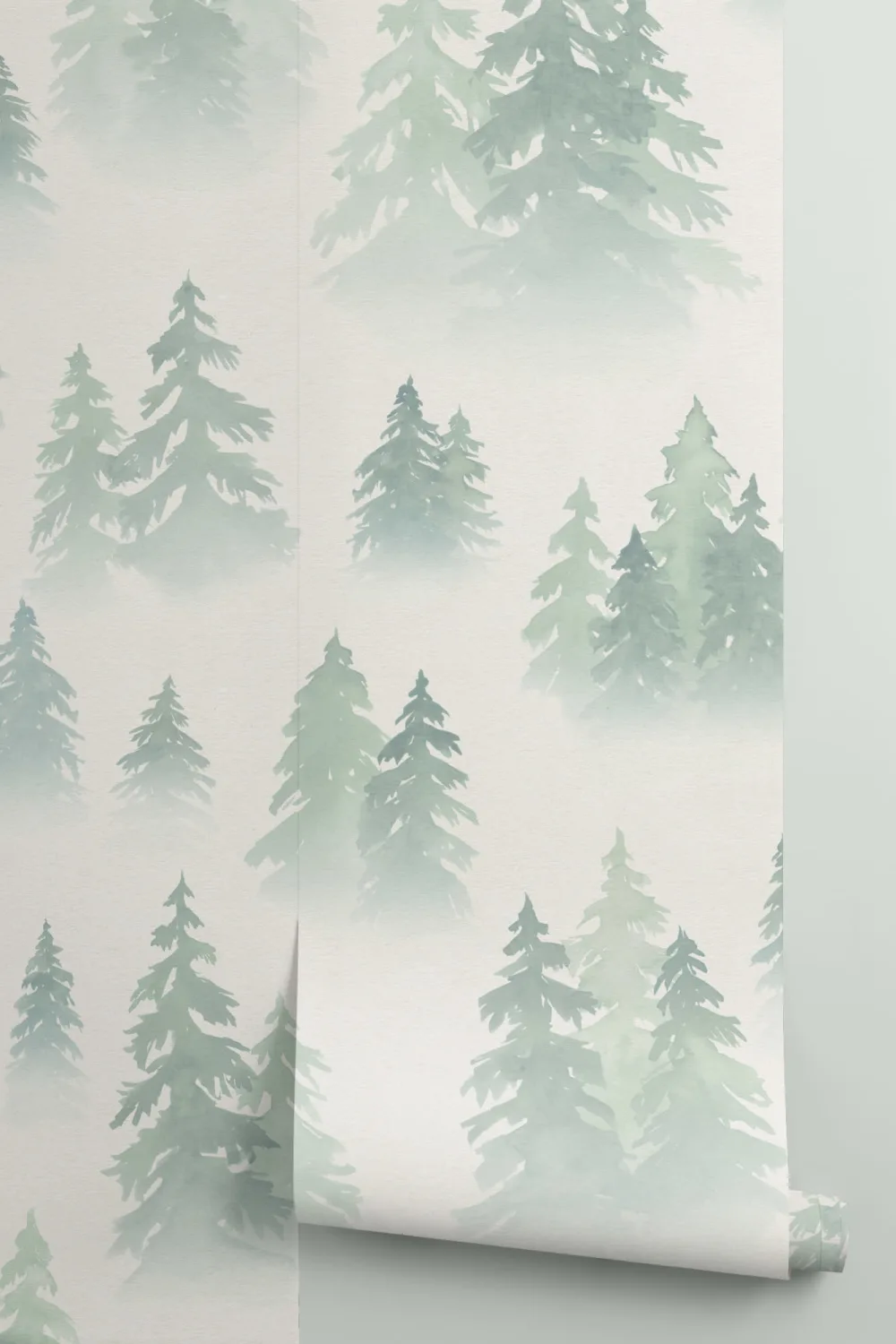 Green Watercolor Birch Tree Forest Wallpaper Mural