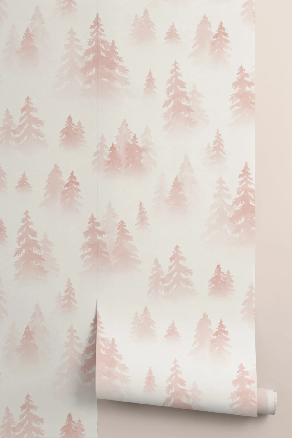 Papier Peint Panoramique avec Motifs de Bouleaux Roses à l’Aquarelle