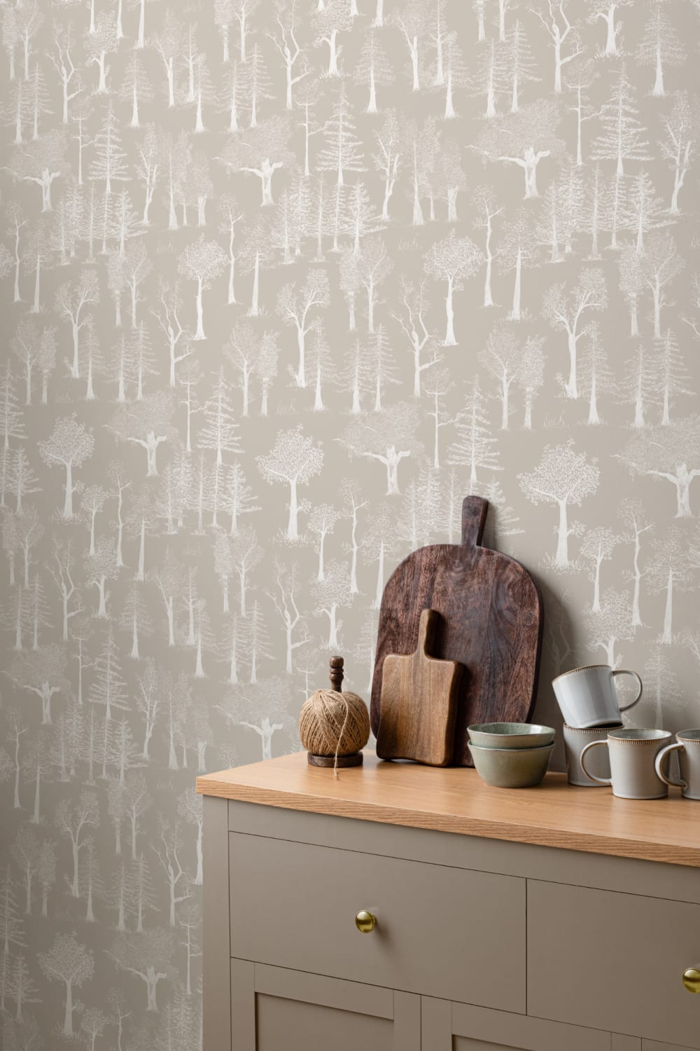 Beige illustreret traditionelt skovtapet