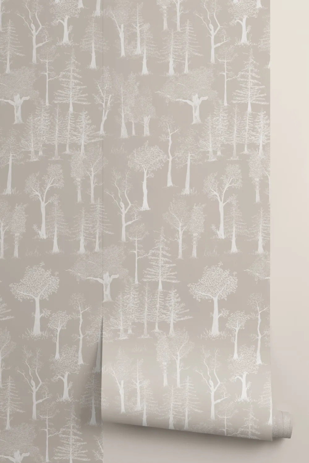 Beige illustreret traditionelt skovtapet