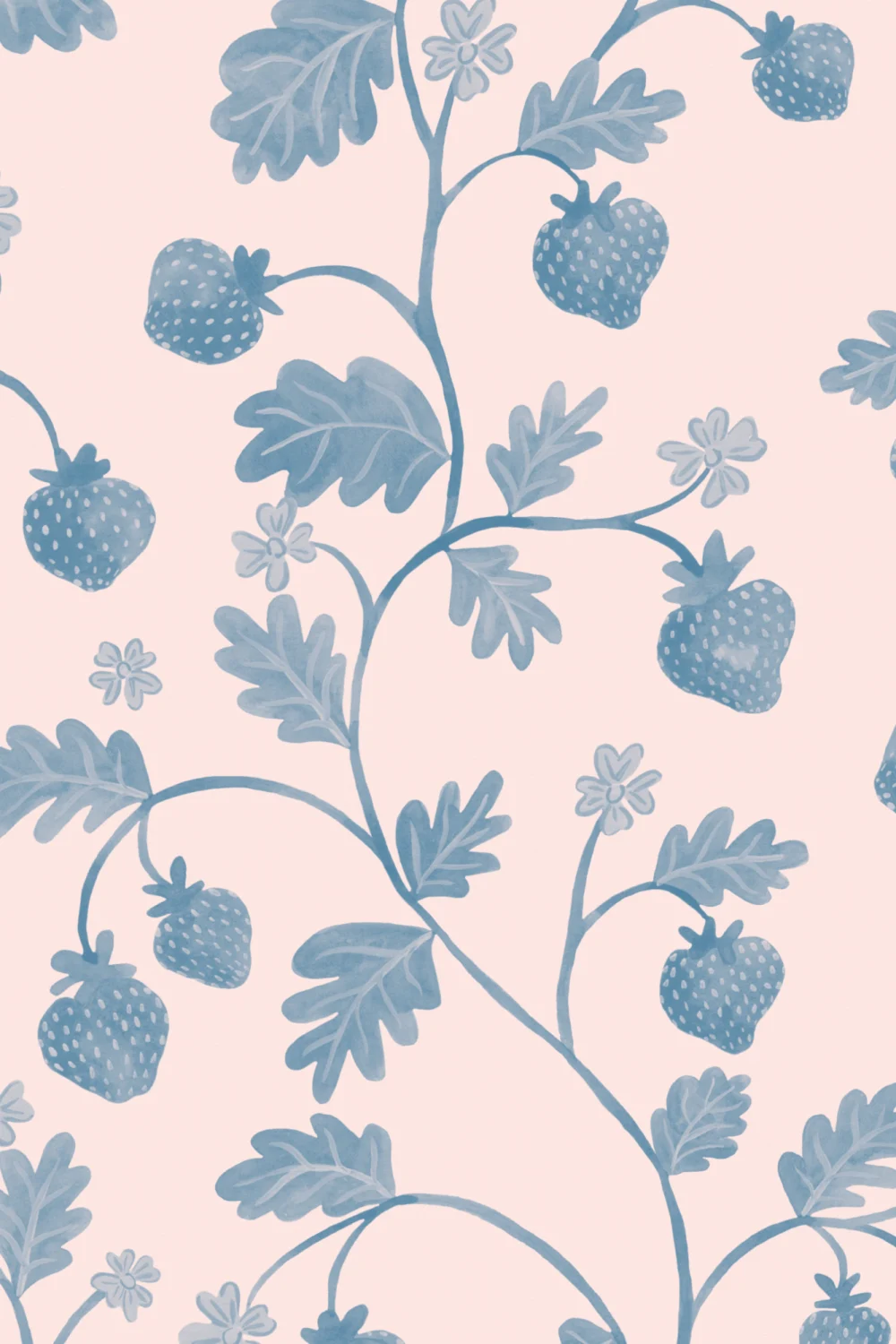 Roze Vintage Aquarel Aardbei & Bladeren Behang