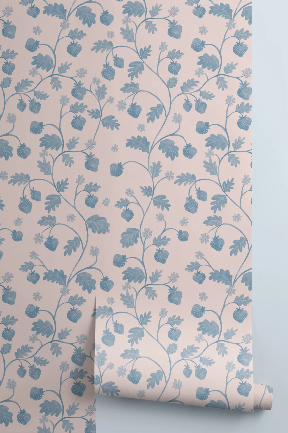Roze Vintage Aquarel Aardbei & Bladeren Behang
