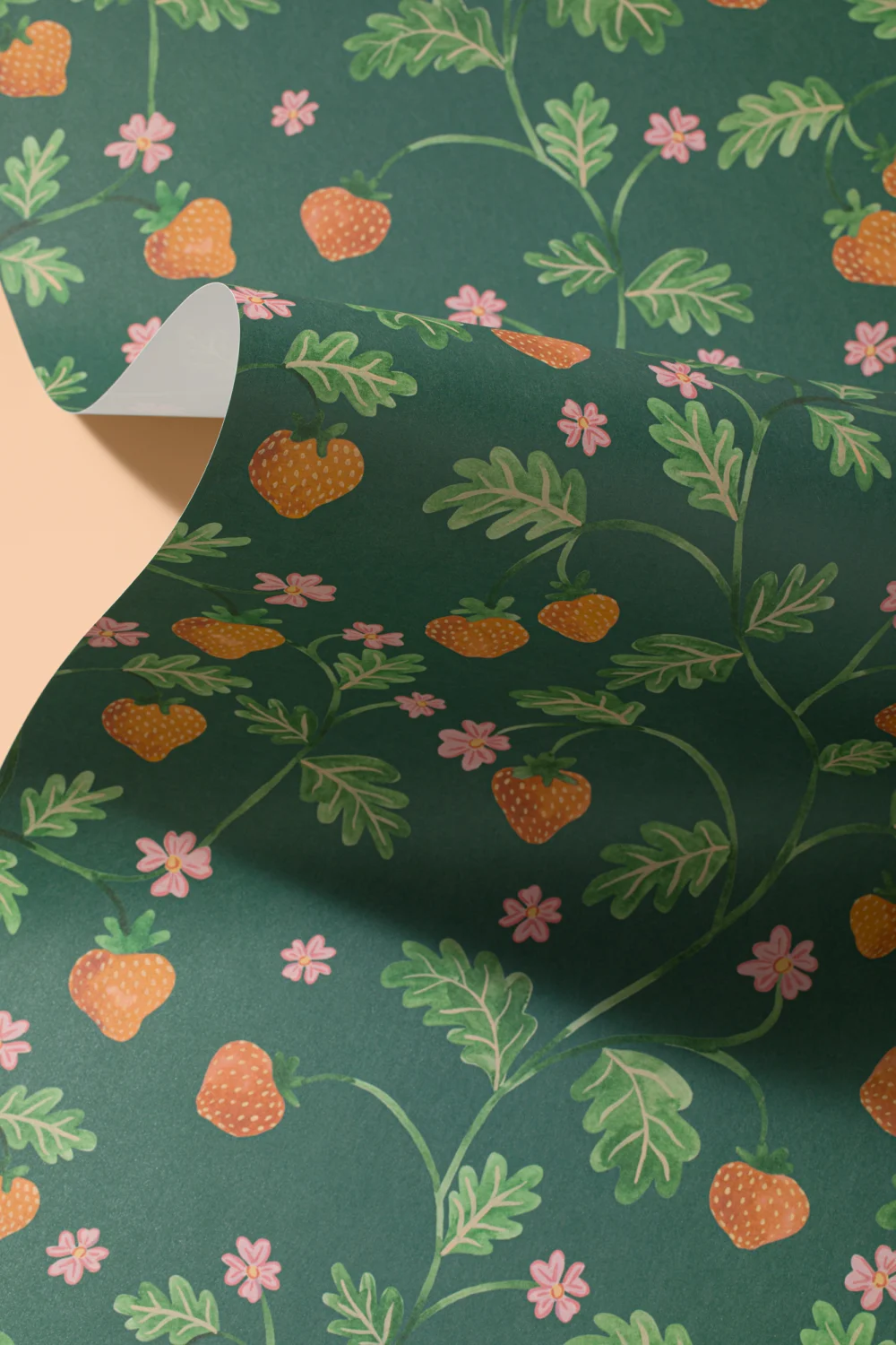 Vihreä Vintage vesivärit Mansikka Foliage tapetti