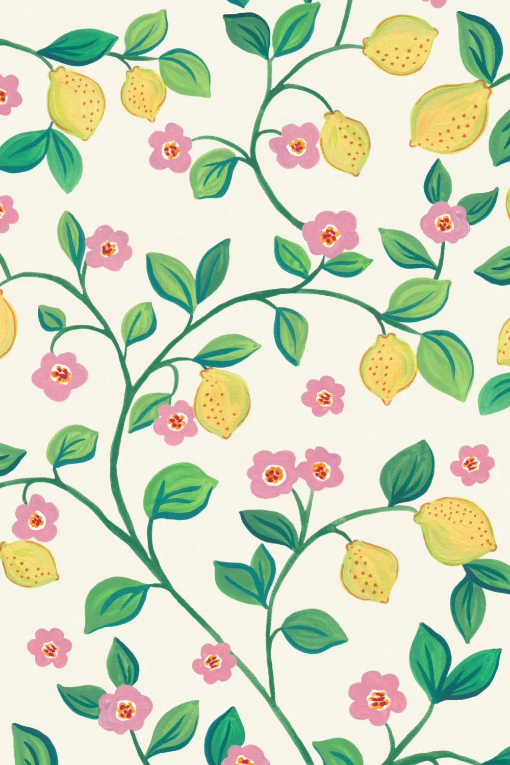 Papier peint blanc Petits citrons botaniques
