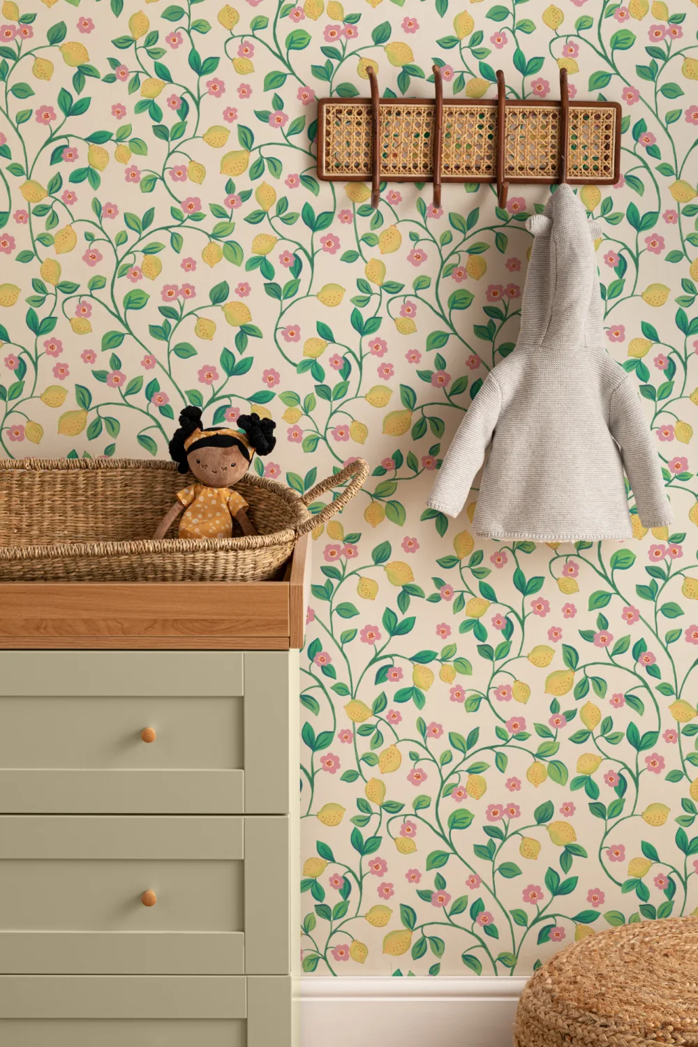 Papier peint blanc Petits citrons botaniques