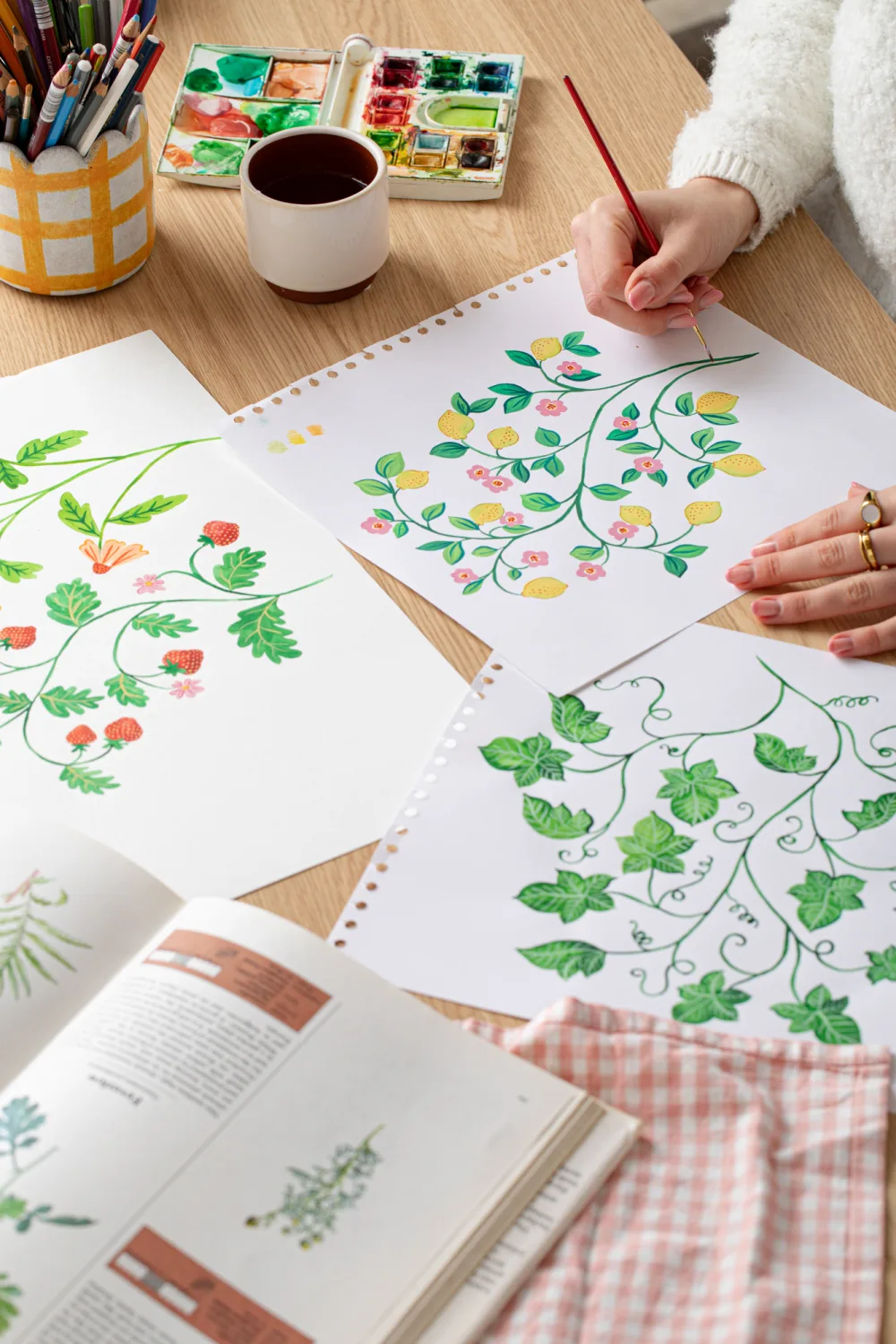 Papier peint blanc Petits citrons botaniques